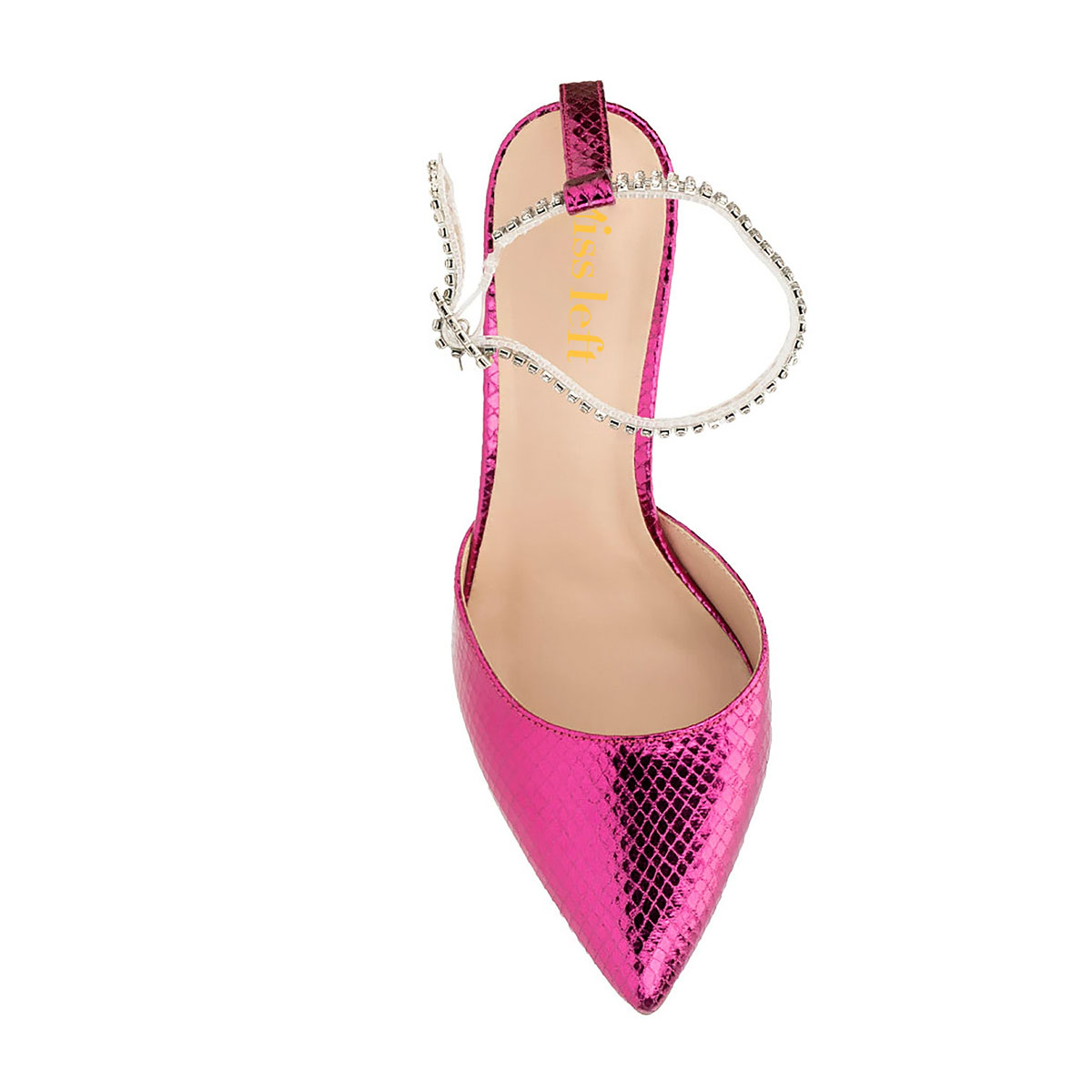 Fuchsia Snake Embossed Rhinestone Strap Stiletto Heel Pumps Shoes