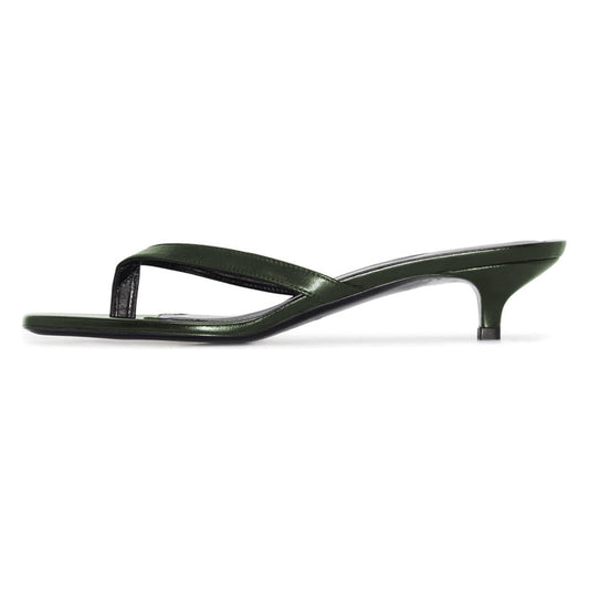 Dark Green Open Square Toe Kitten Heel Casual Flip Flops for Women