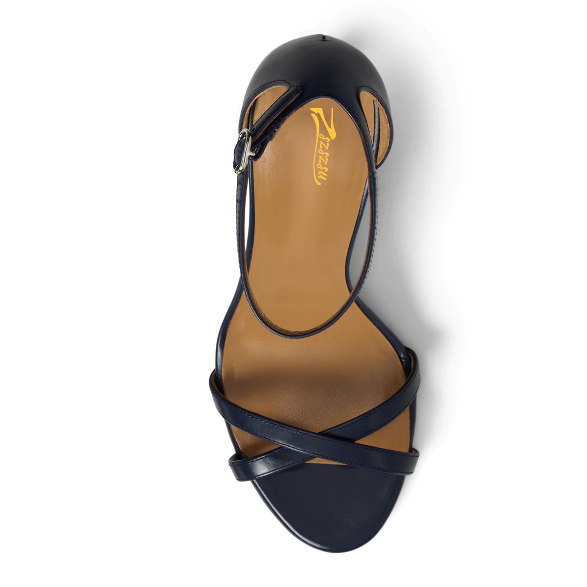 Elegant Navy Blue Round Toe Women's Heel Sandals with Buckle