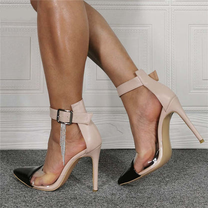 Beige & Black Closed Toe 3'' Stiletto Heel Ankle Strap Pumps