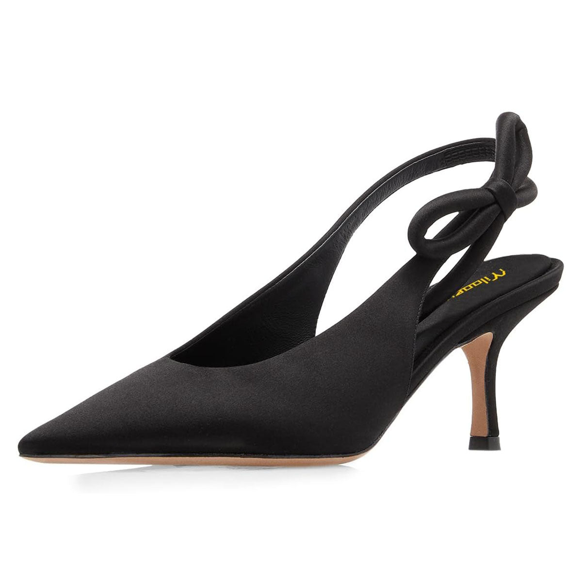 Elegant Bowknot Mid Stiletto Heel Black Slingback Pumps for Women