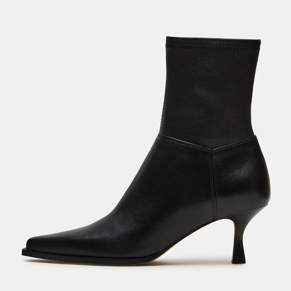 Elegant Black Pointed Toe Spool Heel Ankle Boots with Side Zipper