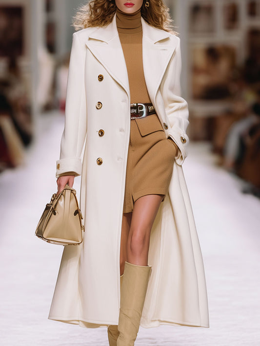 Fashionable Loose Retro White Woolen Long Coat