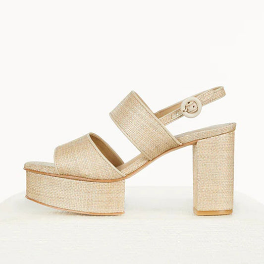 Beige Open Toe Chunky Heel Singback Sandals with Platform