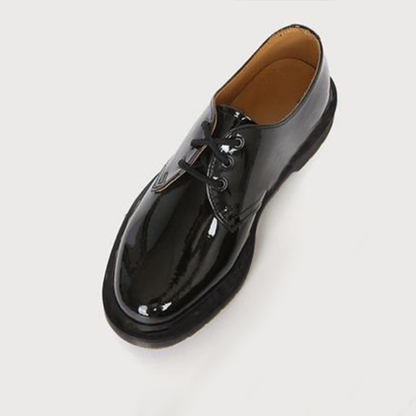 Full Black Patent Leatehr Oxford Shoes Low Chunky Minimalist Oxfords