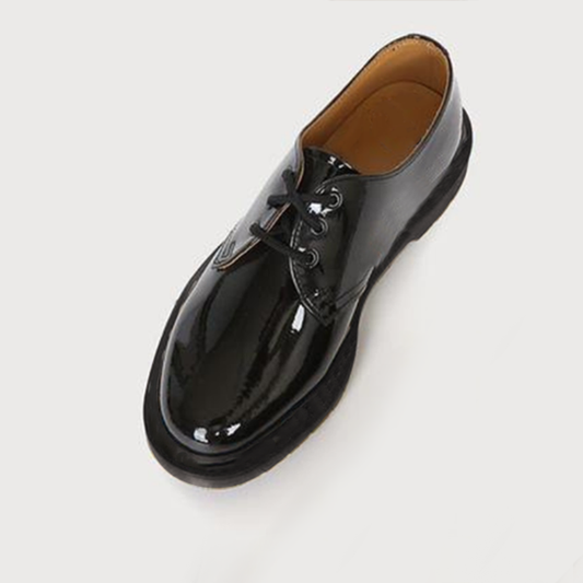 Full Black Patent Leatehr Oxford Shoes Low Chunky Minimalist Oxfords
