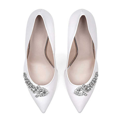 Elegant White Pointed Toe Rhinestone Stiletto Heel Wedding Pumps Shoes