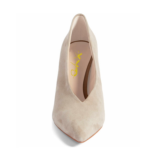 Beige Faux Suede Pointed Toe 3'' Stiletto Heel Pumps