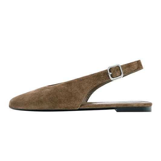 Elegant Round Toe Buckle Flat Slingback Pumps Shoes in Taupe