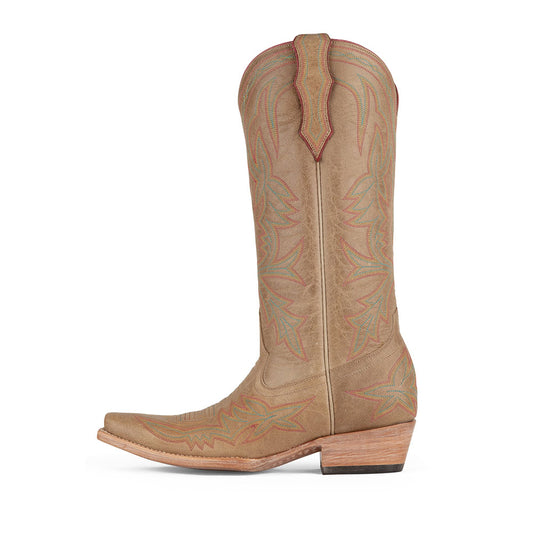 Embroidered Low Heel Snip Toe Mid-Calf Tan Cowgirl Boots for Women