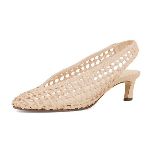 Beige Knot Caged Kitten Heel Square Toe Summer Slingback Pumps
