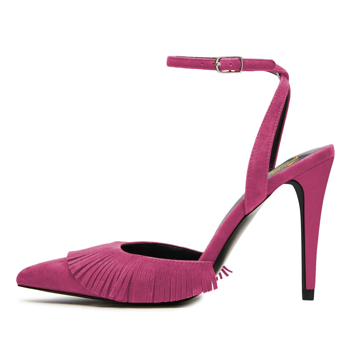 Fuchsia Pointed Toe Fringe Stiletto Heel Ankle Strap Pumps Shoes