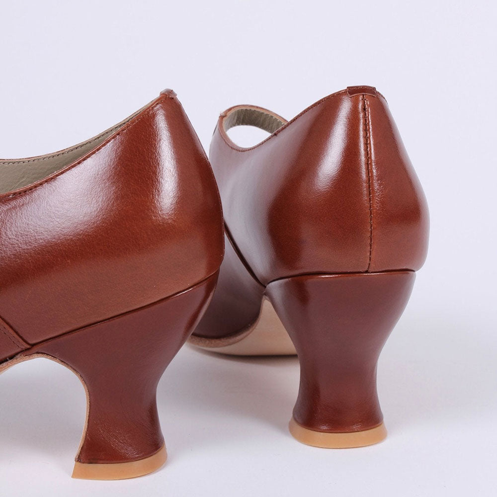Elegant Faux Leather Brown Round Toe Heeled Mary Janes with Buckle