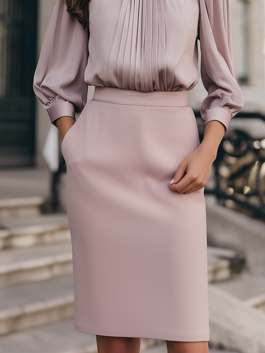 Elegant Pleated Blouse & Pencil Skirt Two-Piece Set