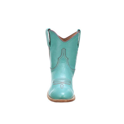 Almond Toe Stitching Ankle Length Cowgirl Boots in Turquoise