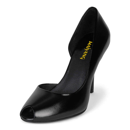 Elegant Slip-On Peep Toe Stiletto Heel Black Pumps for Women