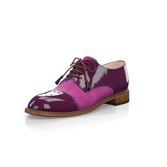 Fuchsia Round Toe Block Heel Splicing Cutout Lace-Up Oxford Shoes