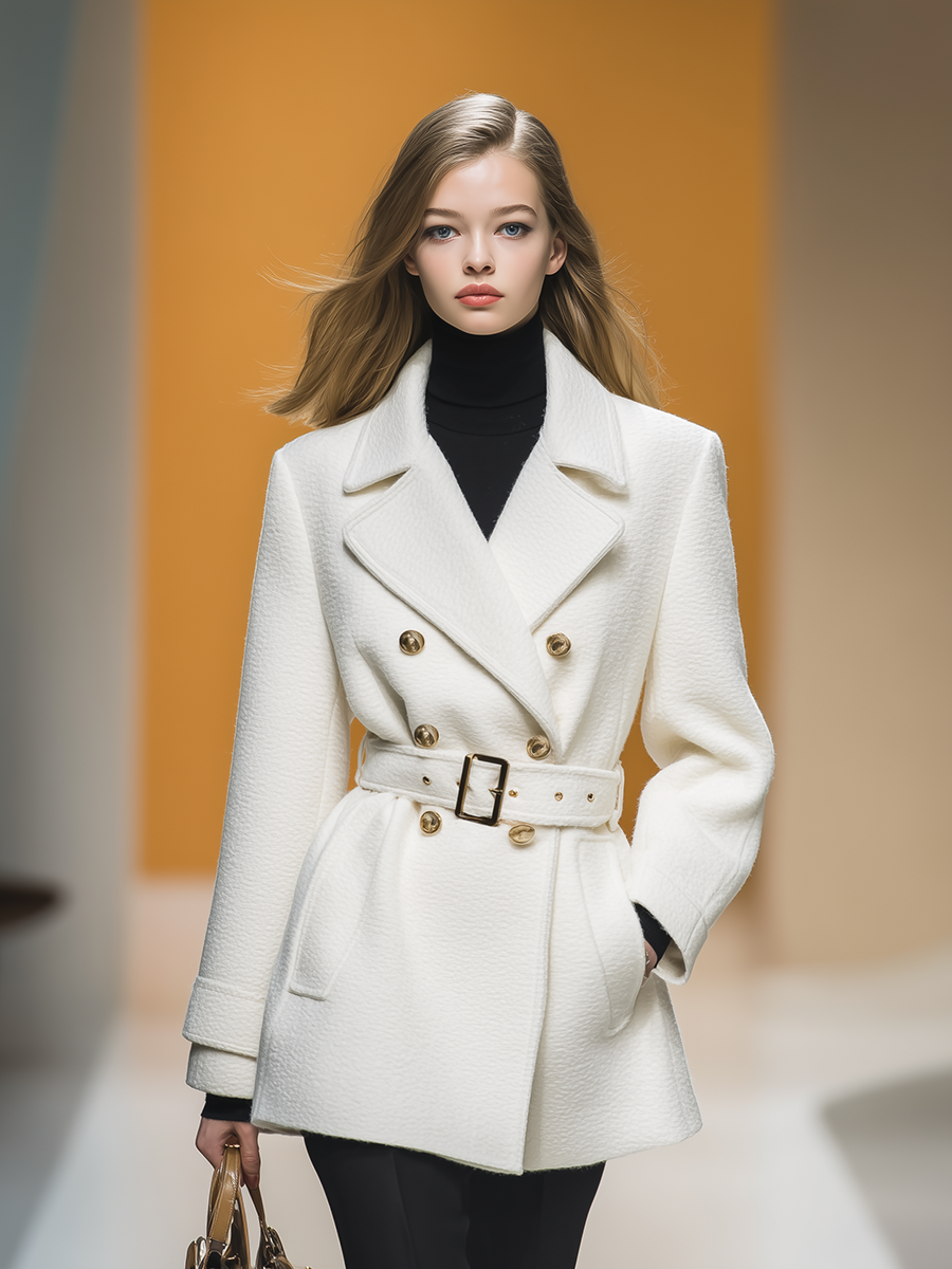 Elegant Double-breasted Short Woolen Coat
