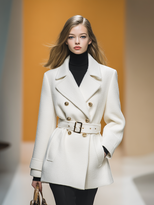 Elegant Double-breasted Short Woolen Coat