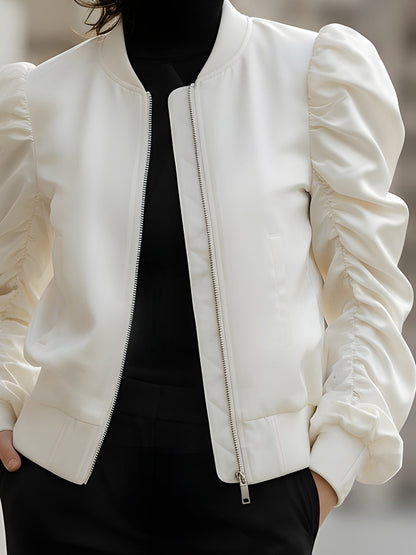 Elegant Puff-Sleeve Satin Bomber Jacket