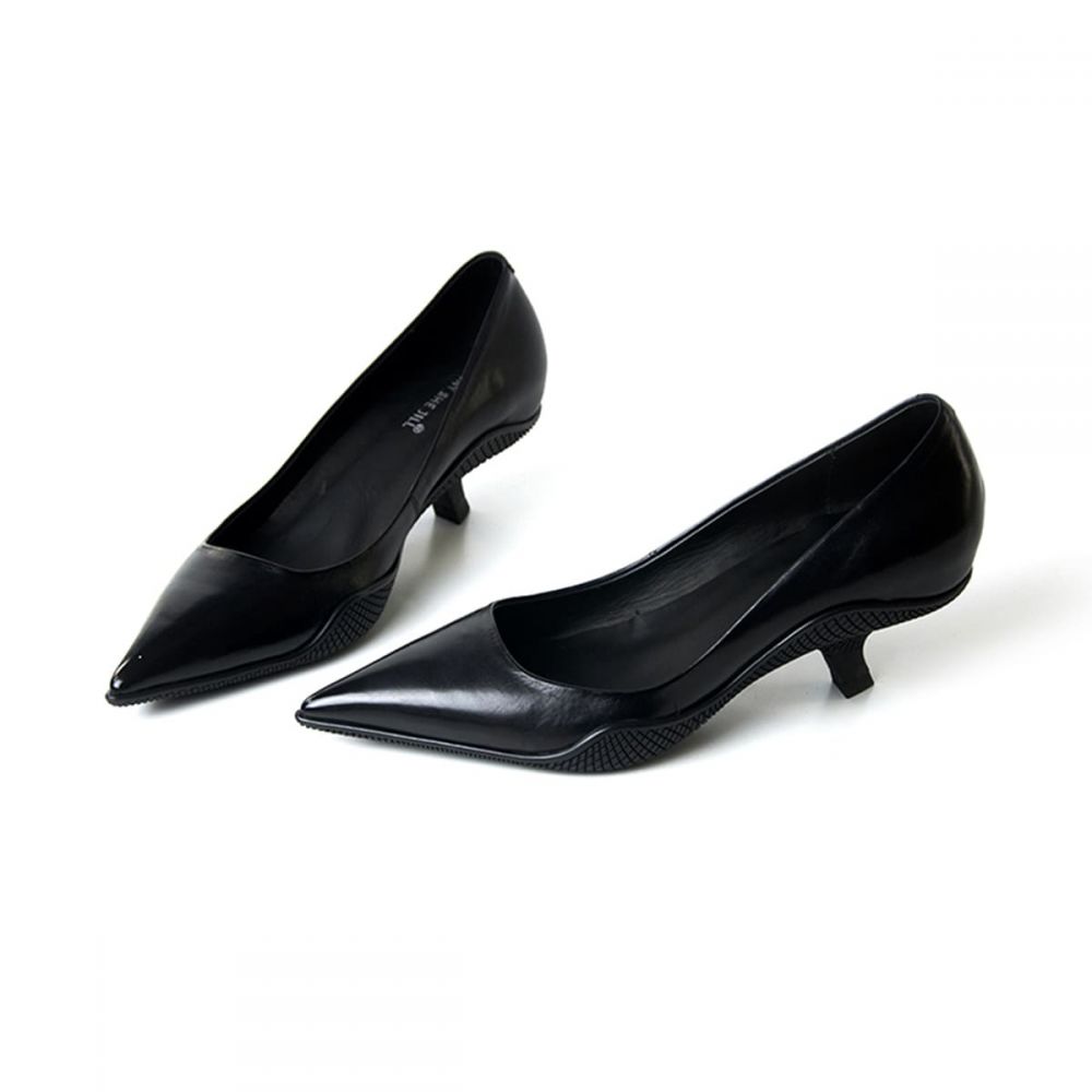 Genuine Leather Pointed Toe Comma Heel Pumps for Women