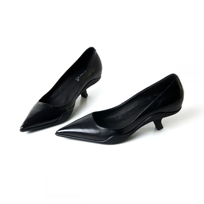 Genuine Leather Pointed Toe Comma Heel Pumps for Women