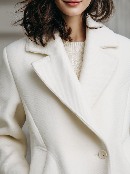 Elegant Winter White Wool-Blend Peacoat For Women