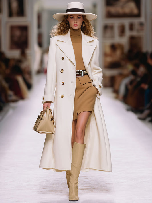 Fashionable Loose Retro White Woolen Long Coat
