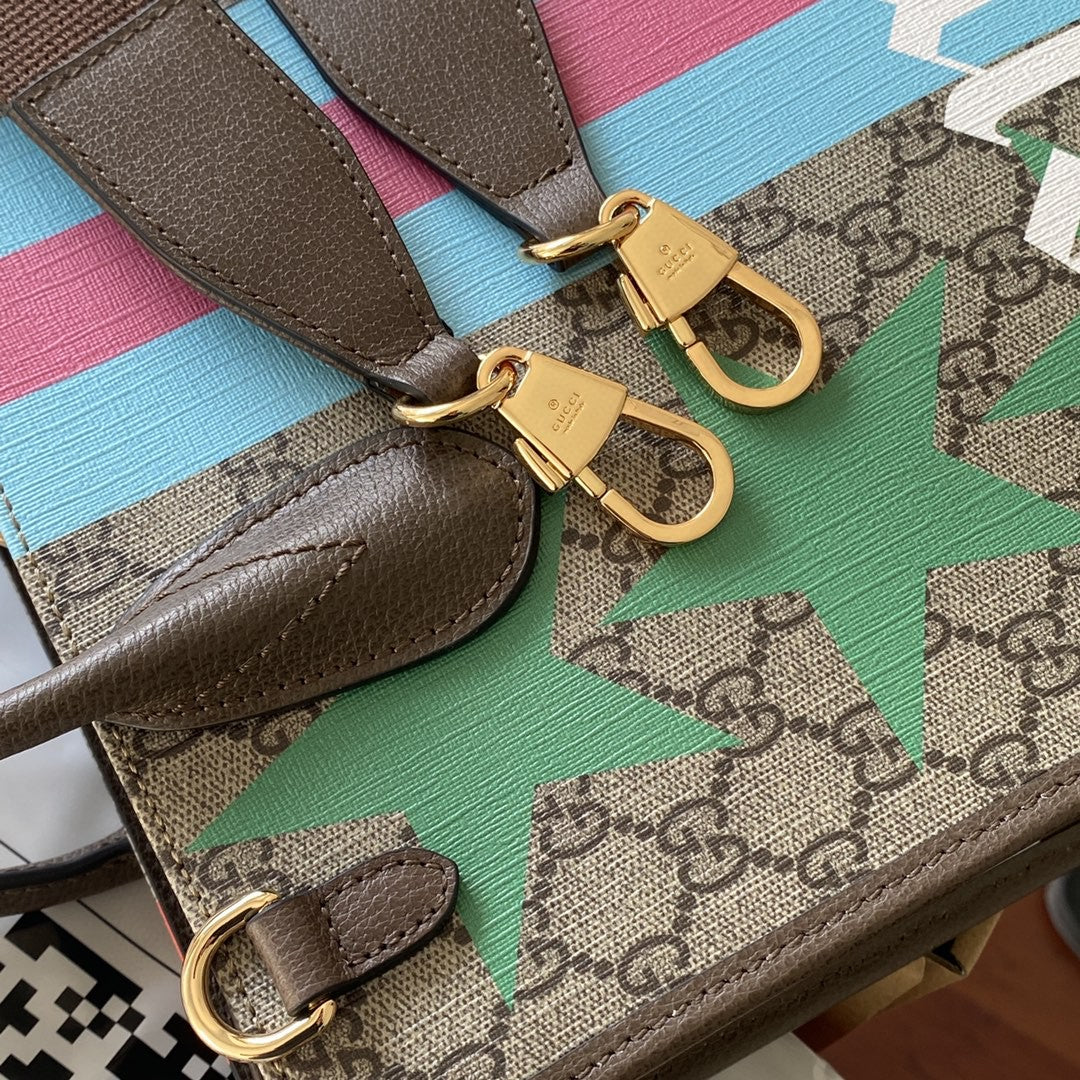 gg Medium Tote With Geometric Print Beige And Ebony gg Supreme Canvas With Geometric And Web Print For Women 14.8in/37.5cm gg 674148 UQHHG 8678