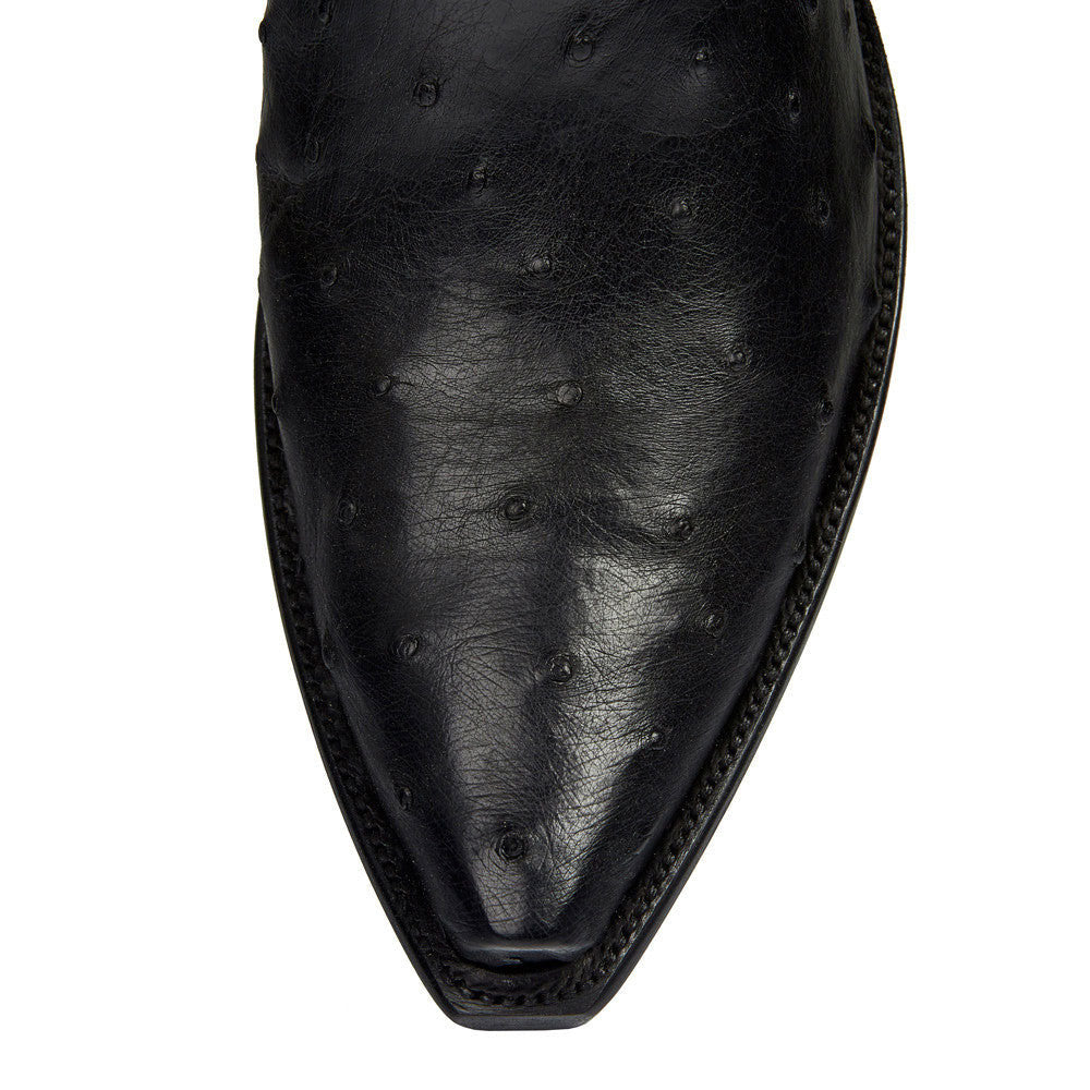 Fashion Ostrich Embossed Snip Toe Embroidered Cowgirl Boots in Black