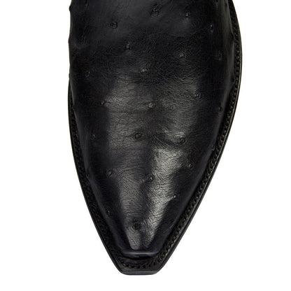 Fashion Ostrich Embossed Snip Toe Embroidered Cowgirl Boots in Black