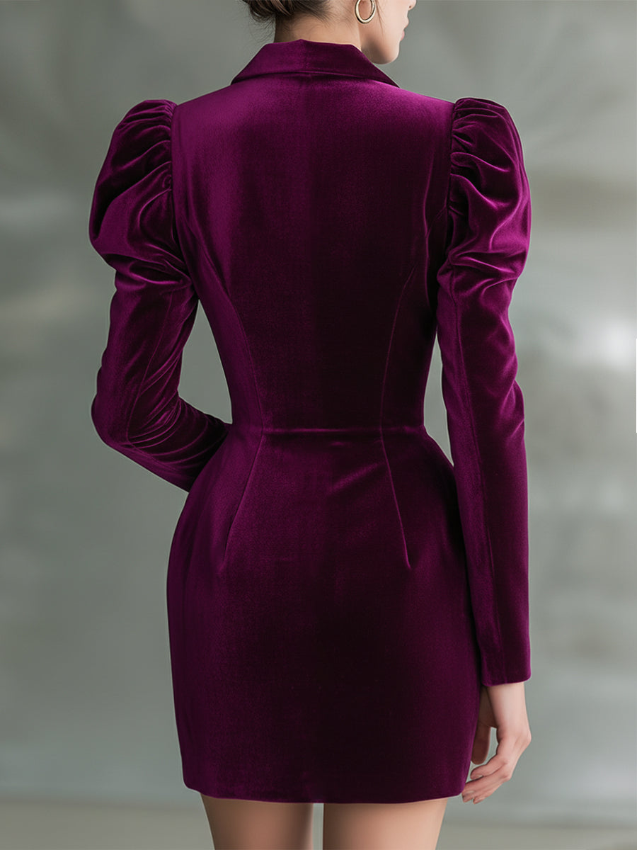 Fashionable Lamb Leg Sleeve Purple Velvet Design Suit Mini Dress