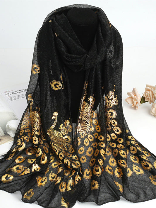 Elegant Plain Peacock Gold Stamping Lightweight Shawl