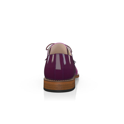 Fuchsia Round Toe Block Heel Splicing Cutout Lace-Up Oxford Shoes
