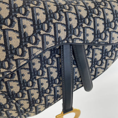 Dior Blue Oblique Canvas And Leather Saddle shoulder bag