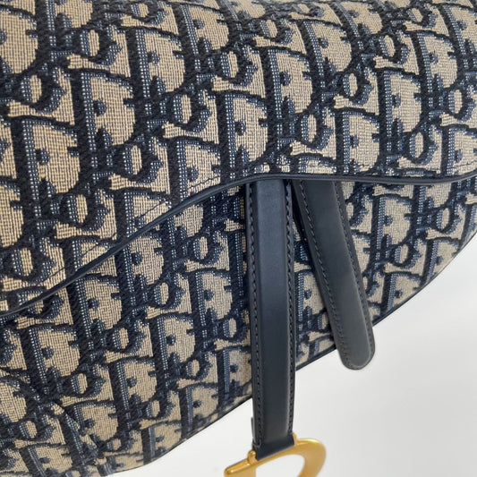 Dior Blue Oblique Canvas And Leather Saddle shoulder bag