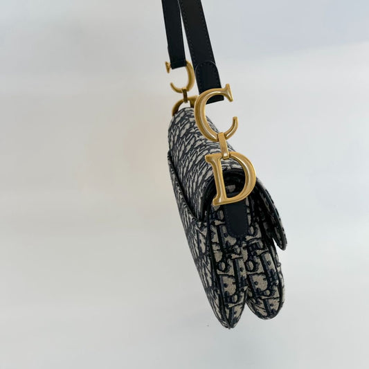 Dior Blue Oblique Canvas And Leather Saddle shoulder bag