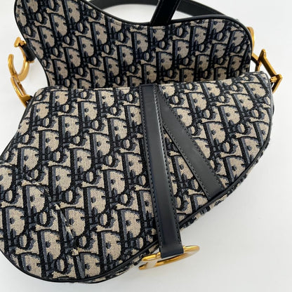 Dior Blue Oblique Canvas And Leather Saddle shoulder bag