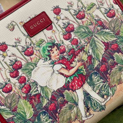 gg Children&#8217;s Tote Bag With Strawberry Fairy Print Red For Women, Women&#8217;s Bags 11in/28cm gg‎ ‎630542 U6IAN 8257