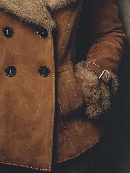 Faux Suede Jacket With Fur Collar & Cuffs