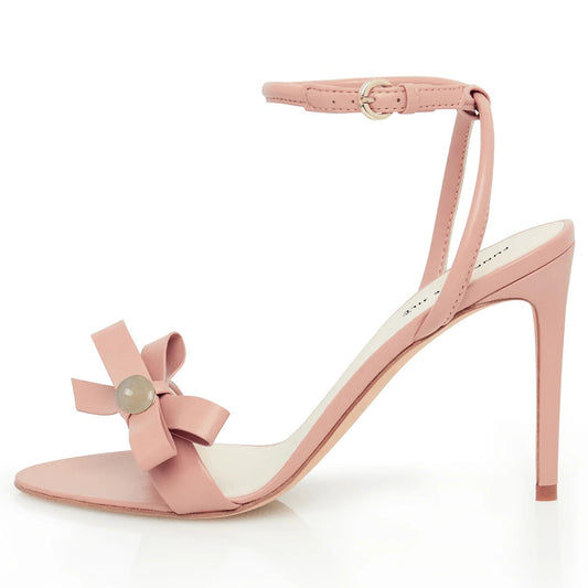 Beige Open Toe 3'' Stiletto Heel Rhinestone Ankle Strap Sandals