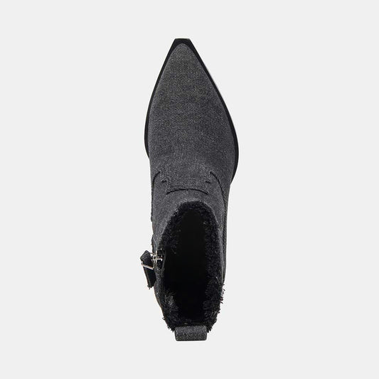 Denim Black Pointed Side-Zip Ankle Boots for Women