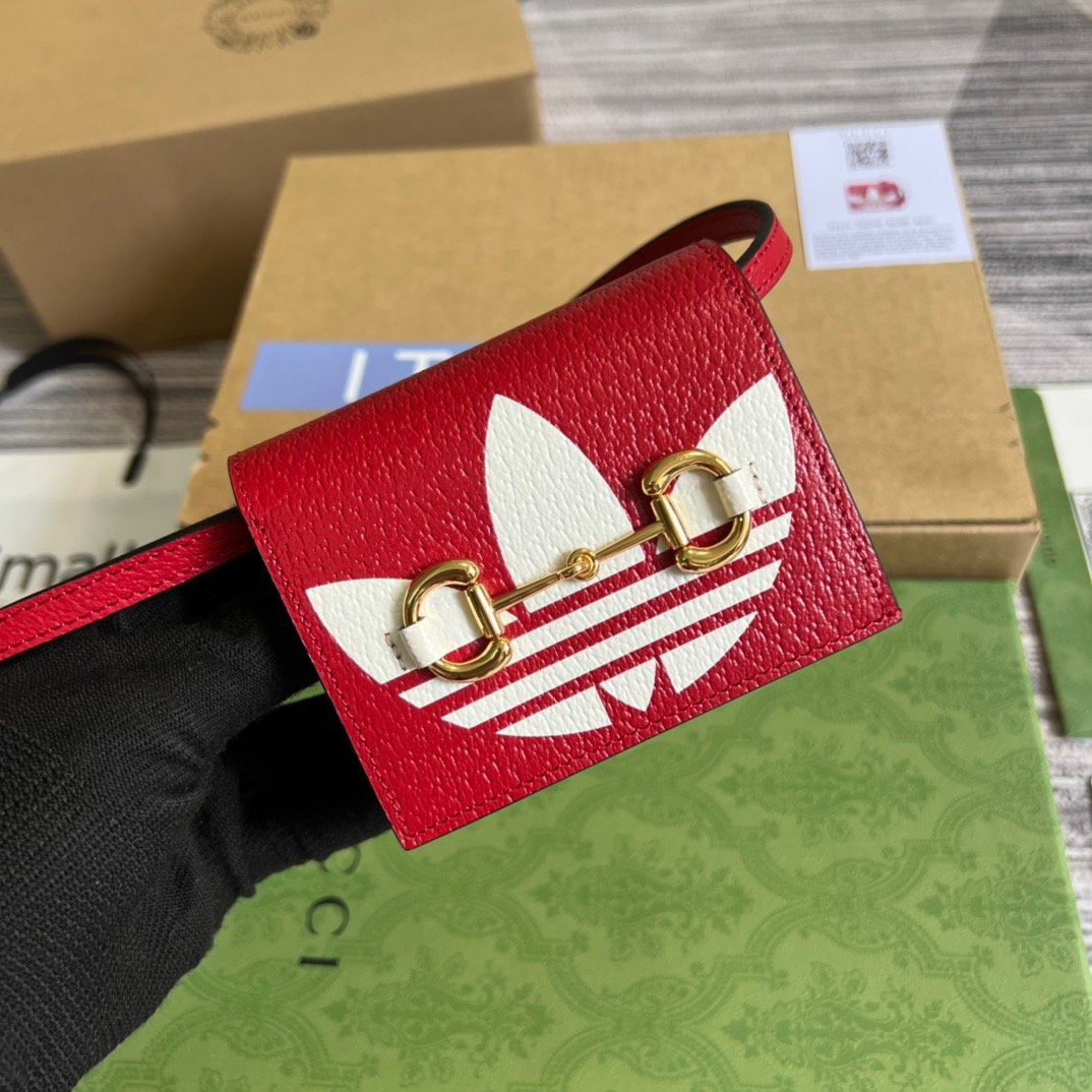 gg x Adidas Card Case With Horsebit Red For Women, Women&#8217;s Bags 4.2in/11cm gg‎