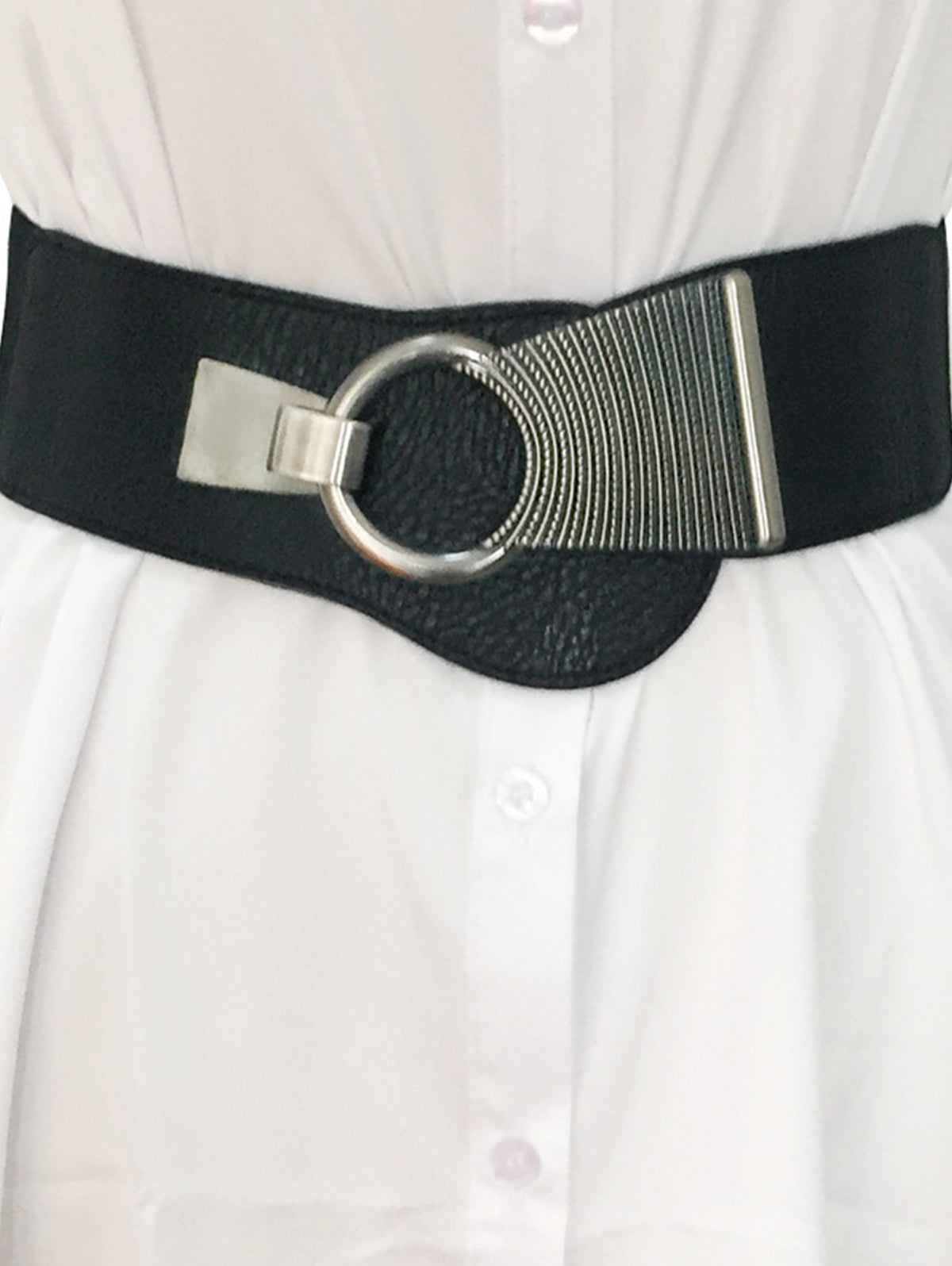 Fashion Solid Color Metal Buckle Wide Elastic Belt