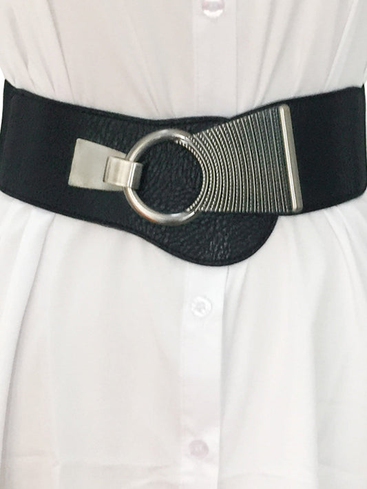 Fashion Solid Color Metal Buckle Wide Elastic Belt