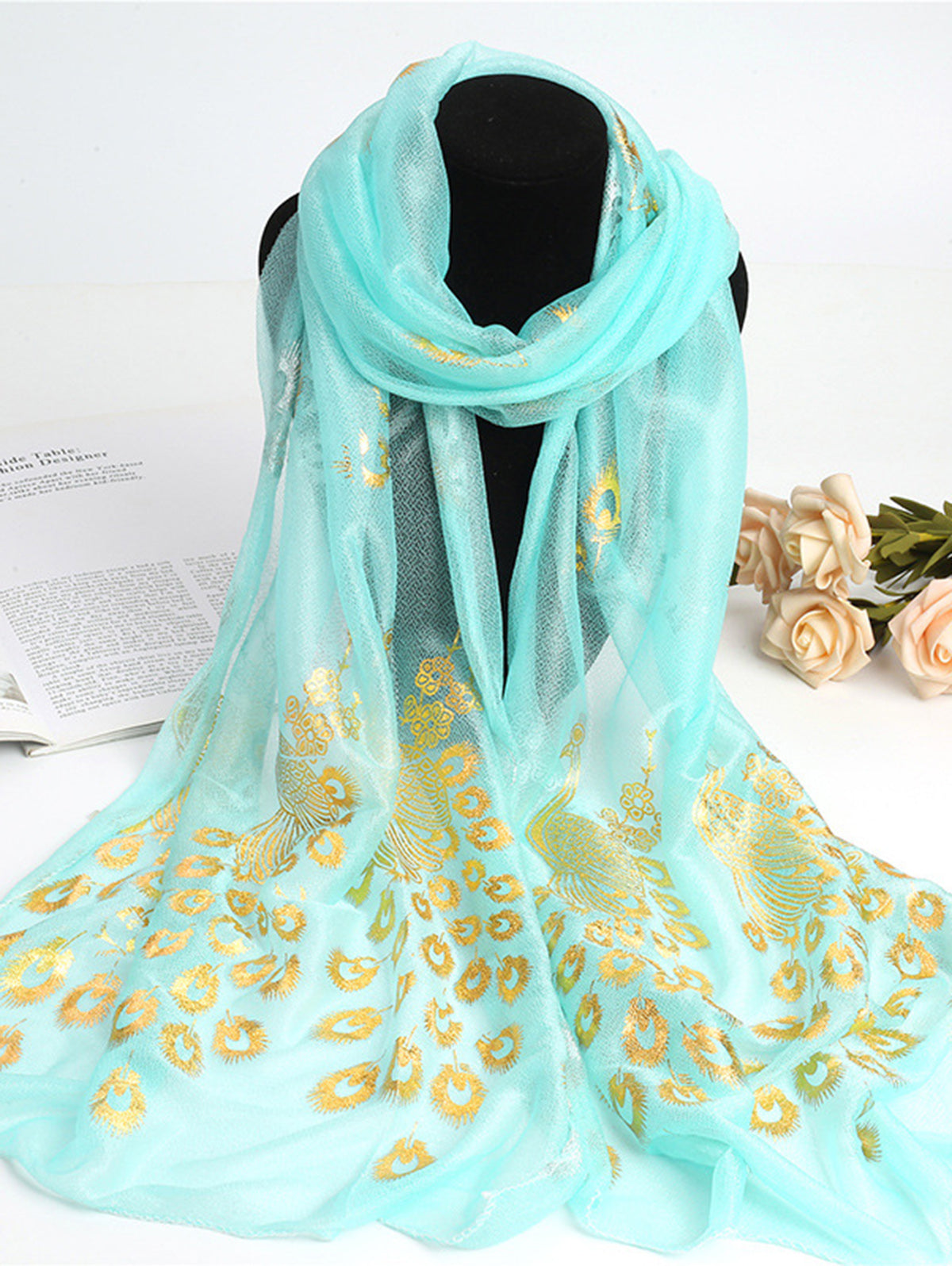 Elegant Plain Peacock Gold Stamping Lightweight Shawl