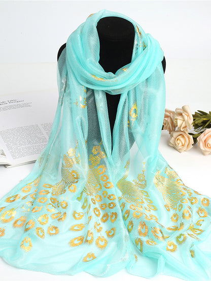 Elegant Plain Peacock Gold Stamping Lightweight Shawl