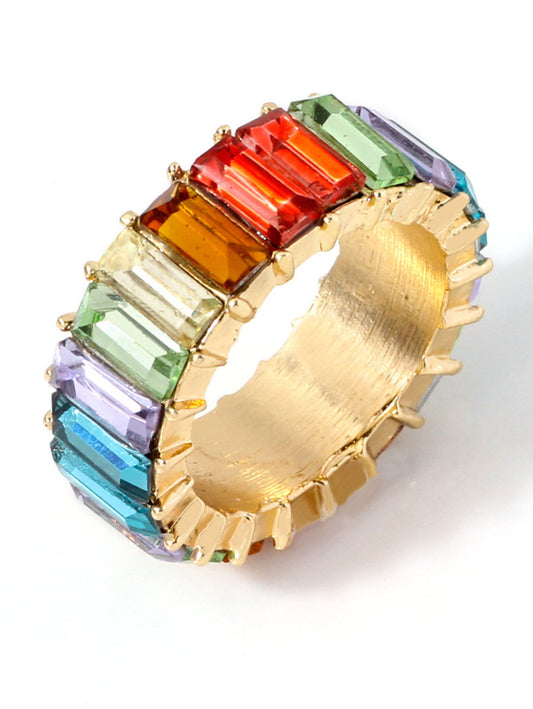 Fashionable Multicolor Rhinestone Alloy Band Ring