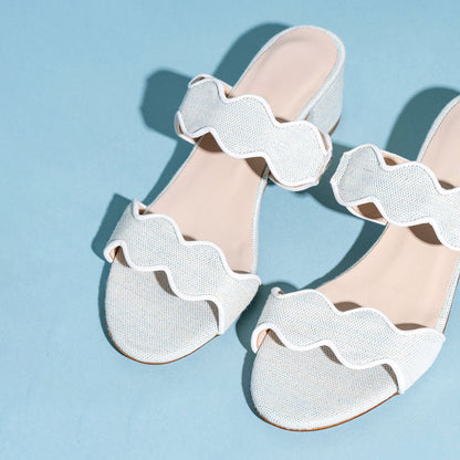 Elegant Round Toe Block Heel Pale Blue Slip On Sandals for Women