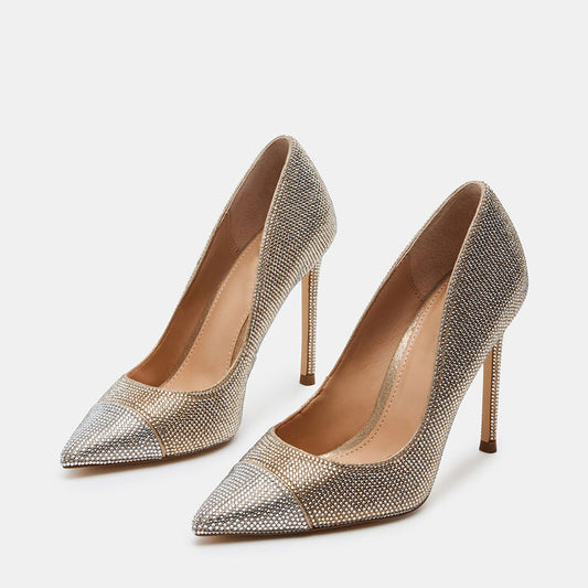 Gold & Silver Rhinestone Pointed Toe 4'' Stiletto Heel Pumps